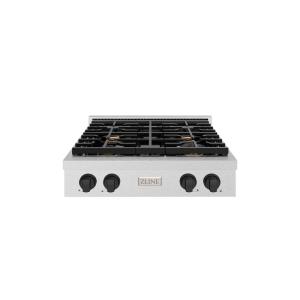 imageZLINE 30 in Autograph Edition Paramount Gas Rangetop with 4 Burners and Porcelain Cooktop in Satin Stainless Steel with Matte Black Accents SRTSZ30MB