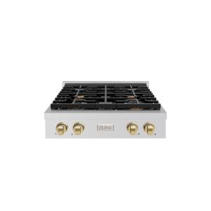 imageZLINE 30 in Autograph Edition Paramount Gas Rangetop with 4 Burners and Porcelain Cooktop in Stainless Steel with Champagne Bronze Accents SRTZ30CB