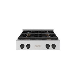 imageZLINE 30 in Autograph Edition Paramount Gas Rangetop with 4 Burners and Porcelain Cooktop in Stainless Steel with Matte Black Accents SRTZ30MB