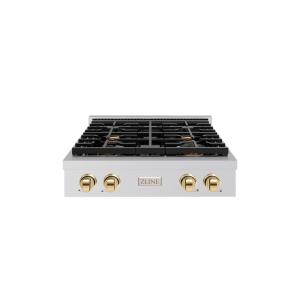 imageZLINE 30 in Autograph Edition Paramount Gas Rangetop with 4 Burners and Porcelain Cooktop in Stainless Steel with Polished Gold Accents SRTZ30G
