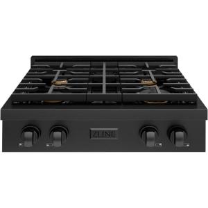 imageZLINE 30 in Paramount Gas Rangetop with 4 Brass Burners and Porcelain Cooktop in Black Stainless Steel SRTBBR30
