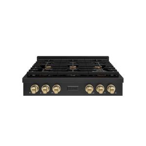 imageZLINE 36 in Autograph Edition Paramount Gas Rangetop with 6 Burners and Porcelain Cooktop in Black Stainless Steel with Champagne Bronze Accents SRTBZ36CB