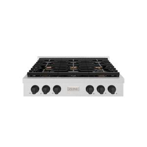 imageZLINE 36 in Autograph Edition Paramount Gas Rangetop with 6 Burners and Porcelain Cooktop in Satin Stainless Steel with Matte Black Accents SRTSZ36MB