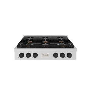 imageZLINE 36 in Autograph Edition Paramount Gas Rangetop with 6 Burners and Porcelain Cooktop in Stainless Steel with Matte Black Accents SRTZ36MB