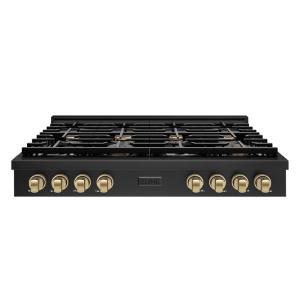 imageZLINE 48 in Autograph Edition Paramount Gas Rangetop with 8 Burners and Porcelain Cooktop in Black Stainless Steel with Champagne Bronze Accents SRTBZ48CB