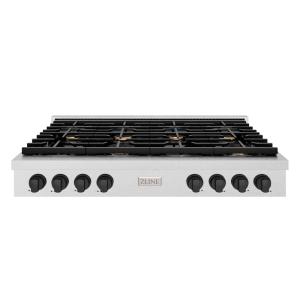 imageZLINE 48 in Autograph Edition Paramount Gas Rangetop with 8 Burners and Porcelain Cooktop in Satin Stainless Steel with Matte Black Accents SRTSZ48MB