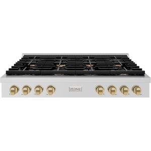 imageZLINE 48 in Autograph Edition Paramount Gas Rangetop with 8 Burners and Porcelain Cooktop in Stainless Steel with Champagne Bronze Accents SRTZ48CB