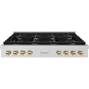 imageZLINE 48 in Autograph Edition Paramount Gas Rangetop with 8 Burners and Porcelain Cooktop in Stainless Steel with Polished Gold Accents SRTZ48G