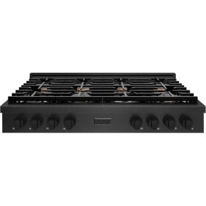 imageZLINE 48 in Paramount Gas Rangetop with 8 Brass Burners and Porcelain Cooktop in Black Satin Stainless Steel SRTBSBR48