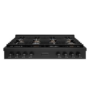 imageZLINE 48 in Paramount Gas Rangetop with 8 Brass Burners and Porcelain Cooktop in Black Stainless Steel SRTBBR48
