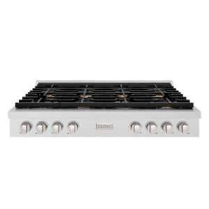 imageZLINE 48 in Paramount Gas Rangetop with 8 Brass Burners and Porcelain Cooktop in Satin Stainless Steel SRTSBR48