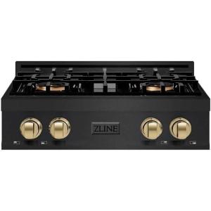 imageZLINE Autograph Edition 30 in Classic Gas Rangetop with 4 Burner DuoPro Cooktop in Black Stainless Steel and Champagne Bronze Accents PCRTBZ30CB