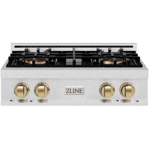 imageZLINE Autograph Edition 30 in Classic Gas Rangetop with 4 Burner DuoPro Cooktop in Satin Stainless Steel and Champagne Bronze Accents PCRTSZ30CB