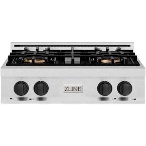 imageZLINE Autograph Edition 30 in Classic Gas Rangetop with 4 Burner DuoPro Cooktop in Satin Stainless Steel and Matte Black Accents PCRTSZ30MB