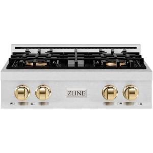 imageZLINE Autograph Edition 30 in Classic Gas Rangetop with 4 Burner DuoPro Cooktop in Satin Stainless Steel and Polished Gold Accents PCRTSZ30G