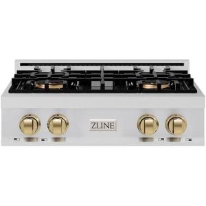 imageZLINE Autograph Edition 30 in Classic Gas Rangetop with 4 Burner DuoPro Cooktop in Stainless Steel and Champagne Bronze Accents PCRTZ30CB
