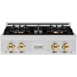 imageZLINE Autograph Edition 30 in Classic Gas Rangetop with 4 Burner DuoPro Cooktop in Stainless Steel and Polished Gold Accents PCRTZ30G
