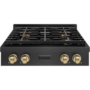 imageZLINE Autograph Edition 30 in Paramount Gas Rangetop with 4 Burner DuoPro Cooktop in Black Satin Stainless Steel and Champagne Bronze Accents PSRTBSZ30CB