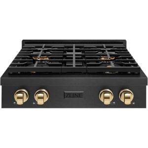 imageZLINE Autograph Edition 30 in Paramount Gas Rangetop with 4 Burner DuoPro Cooktop in Black Satin Stainless Steel and Polished Gold Accents PSRTBSZ30G