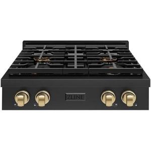 imageZLINE Autograph Edition 30 in Paramount Gas Rangetop with 4 Burner DuoPro Cooktop in Black Stainless Steel and Champagne Bronze Accents PSRTBZ30CB