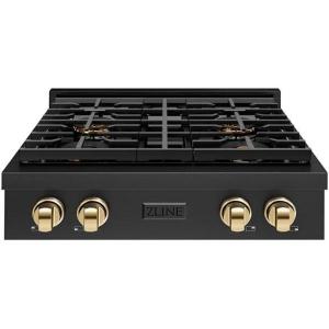 imageZLINE Autograph Edition 30 in Paramount Gas Rangetop with 4 Burner DuoPro Cooktop in Black Stainless Steel and Polished Gold Accents PSRTBZ30G