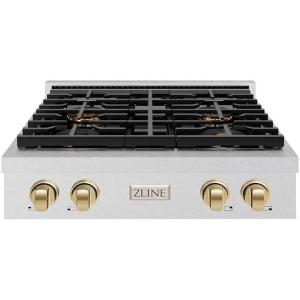 imageZLINE Autograph Edition 30 in Paramount Gas Rangetop with 4 Burner DuoPro Cooktop in Satin Stainless Steel and Champagne Bronze Accents PSRTSZ30CB