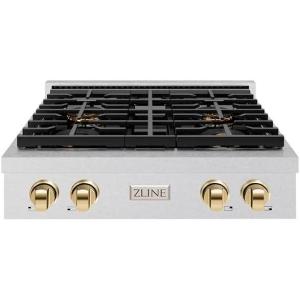 imageZLINE Autograph Edition 30 in Paramount Gas Rangetop with 4 Burner DuoPro Cooktop in Satin Stainless Steel and Polished Gold Accents PSRTSZ30G