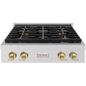 imageZLINE Autograph Edition 30 in Paramount Gas Rangetop with 4 Burner DuoPro Cooktop in Stainless Steel and Champagne Bronze Accents PSRTZ30CB
