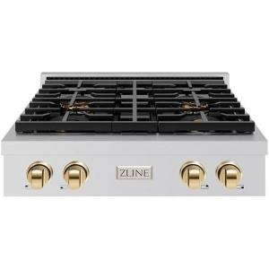 imageZLINE Autograph Edition 30 in Paramount Gas Rangetop with 4 Burner DuoPro Cooktop in Stainless Steel and Polished Gold Accents PSRTZ30G