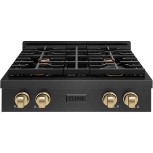 imageZLINE Autograph Edition 30 in Paramount Gas Rangetop with 4 Burners and Porcelain Cooktop in Black Satin Stainless Steel with Champagne Bronze Accents SRTBSZ30CB
