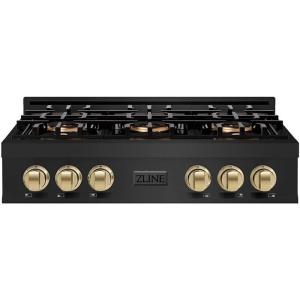 imageZLINE Autograph Edition 36 in Classic Gas Rangetop with 6 Burner DuoPro Cooktop in Black Stainless Steel and Champagne Bronze Accents PCRTBZ36CB