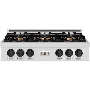 imageZLINE Autograph Edition 36 in Classic Gas Rangetop with 6 Burner DuoPro Cooktop in Satin Stainless Steel and Matte Black Accents PCRTSZ36MB