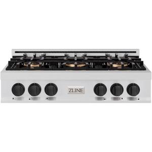 imageZLINE Autograph Edition 36 in Classic Gas Rangetop with 6 Burner DuoPro Cooktop in Stainless Steel and Matte Black Accents PCRTZ36MB