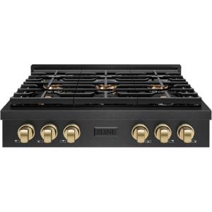 imageZLINE Autograph Edition 36 in Paramount Gas Rangetop with 6 Burner DuoPro Cooktop in Black Satin Stainless Steel and Champagne Bronze Accents PSRTBSZ36CB