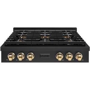 imageZLINE Autograph Edition 36 in Paramount Gas Rangetop with 6 Burner DuoPro Cooktop in Black Stainless Steel and Polished Gold Accents PSRTBZ36G