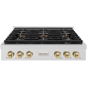 imageZLINE Autograph Edition 36 in Paramount Gas Rangetop with 6 Burner DuoPro Cooktop in Satin Stainless Steel and Champagne Bronze Accents PSRTSZ36CB