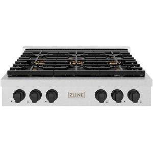 imageZLINE Autograph Edition 36 in Paramount Gas Rangetop with 6 Burner DuoPro Cooktop in Satin Stainless Steel and Matte Black Accents PSRTSZ36MB