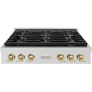 imageZLINE Autograph Edition 36 in Paramount Gas Rangetop with 6 Burner DuoPro Cooktop in Stainless Steel and Champagne Bronze Accents PSRTZ36CB