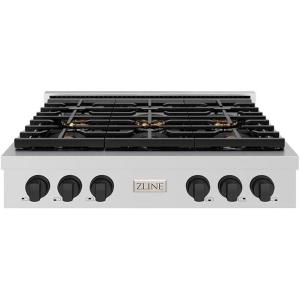 imageZLINE Autograph Edition 36 in Paramount Gas Rangetop with 6 Burner DuoPro Cooktop in Stainless Steel and Matte Black Accents PSRTZ36MB