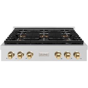 imageZLINE Autograph Edition 36 in Paramount Gas Rangetop with 6 Burner DuoPro Cooktop in Stainless Steel and Polished Gold Accents PSRTZ36G