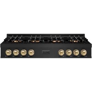 imageZLINE Autograph Edition 48 in Classic Gas Rangetop with 8 Burner DuoPro Cooktop in Black Stainless Steel and Champagne Bronze Accents PCRTBZ48CB