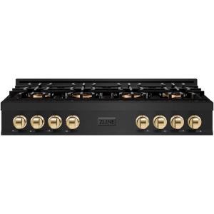 imageZLINE Autograph Edition 48 in Classic Gas Rangetop with 8 Burner DuoPro Cooktop in Black Stainless Steel and Polished Gold Accents PCRTBZ48G