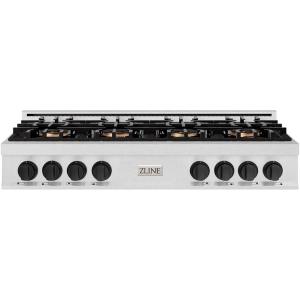 imageZLINE Autograph Edition 48 in Classic Gas Rangetop with 8 Burner DuoPro Cooktop in Satin Stainless Steel and Matte Black Accents PCRTSZ48MB