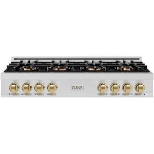 imageZLINE Autograph Edition 48 in Classic Gas Rangetop with 8 Burner DuoPro Cooktop in Stainless Steel and Champagne Bronze Accents PCRTZ48CB