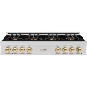 imageZLINE Autograph Edition 48 in Classic Gas Rangetop with 8 Burner DuoPro Cooktop in Stainless Steel and Polished Gold Accents PCRTZ48G