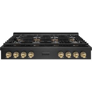 imageZLINE Autograph Edition 48 in Paramount Gas Rangetop with 8 Burner DuoPro Cooktop in Black Satin Stainless Steel and Champagne Bronze Accents PSRTBSZ48CB