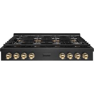 imageZLINE Autograph Edition 48 in Paramount Gas Rangetop with 8 Burner DuoPro Cooktop in Black Satin Stainless Steel and Polished Gold Accents PSRTBSZ48G