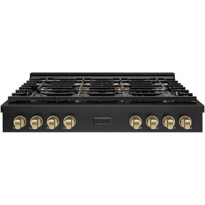imageZLINE Autograph Edition 48 in Paramount Gas Rangetop with 8 Burner DuoPro Cooktop in Black Stainless Steel and Champagne Bronze Accents PSRTBZ48CB