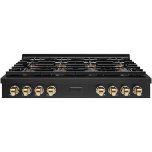 imageZLINE Autograph Edition 48 in Paramount Gas Rangetop with 8 Burner DuoPro Cooktop in Black Stainless Steel and Polished Gold Accents PSRTBZ48G