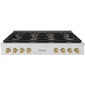 imageZLINE Autograph Edition 48 in Paramount Gas Rangetop with 8 Burner DuoPro Cooktop in Satin Stainless Steel and Champagne Bronze Accents PSRTSZ48CB